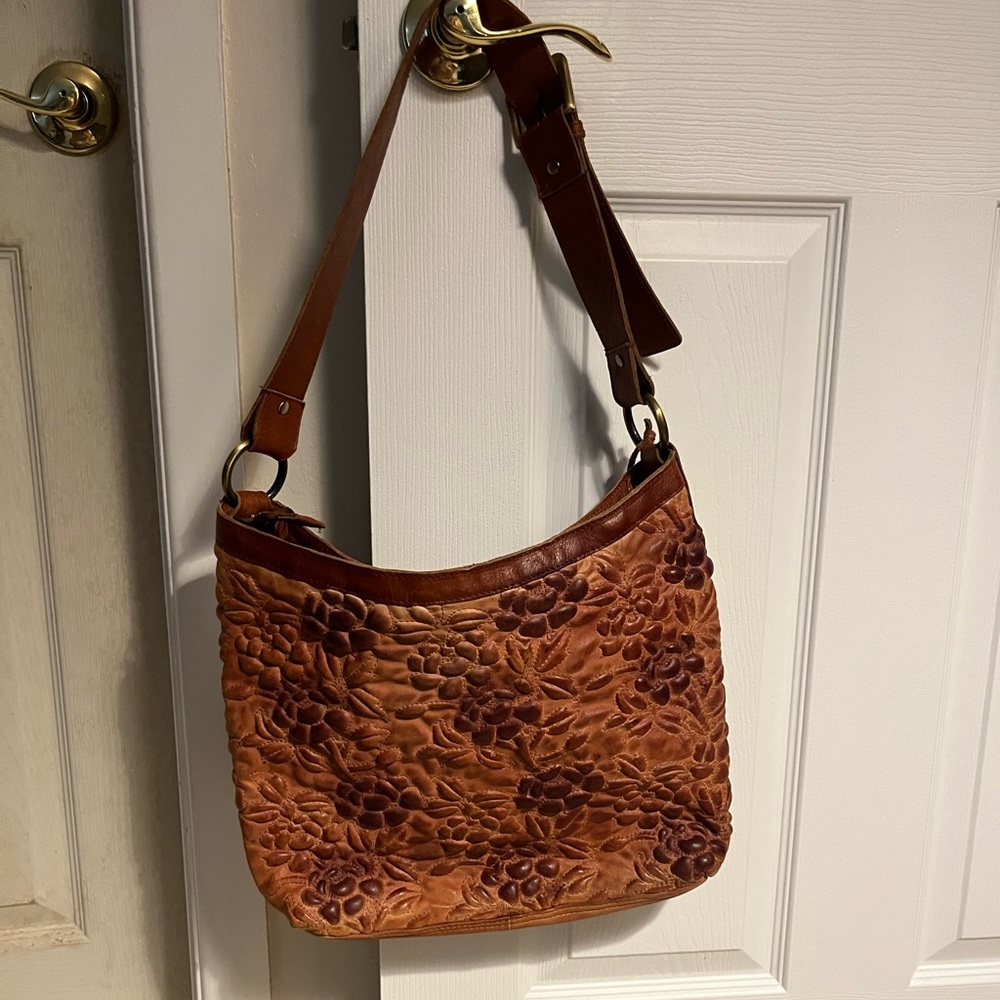 Leather Floral Embossed Shoulder Bag